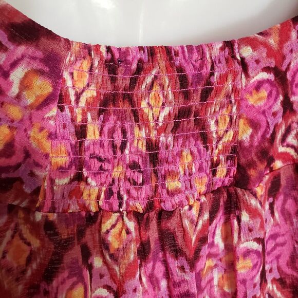 Notations Top Womens Large Floral Pink Orange Pullover Square Neck Short Flutter - Picture 7 of 10